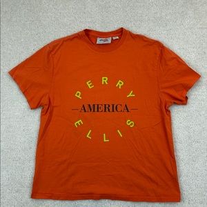 Vintage Perry Ellis America Orange T Shirt Spellout Large